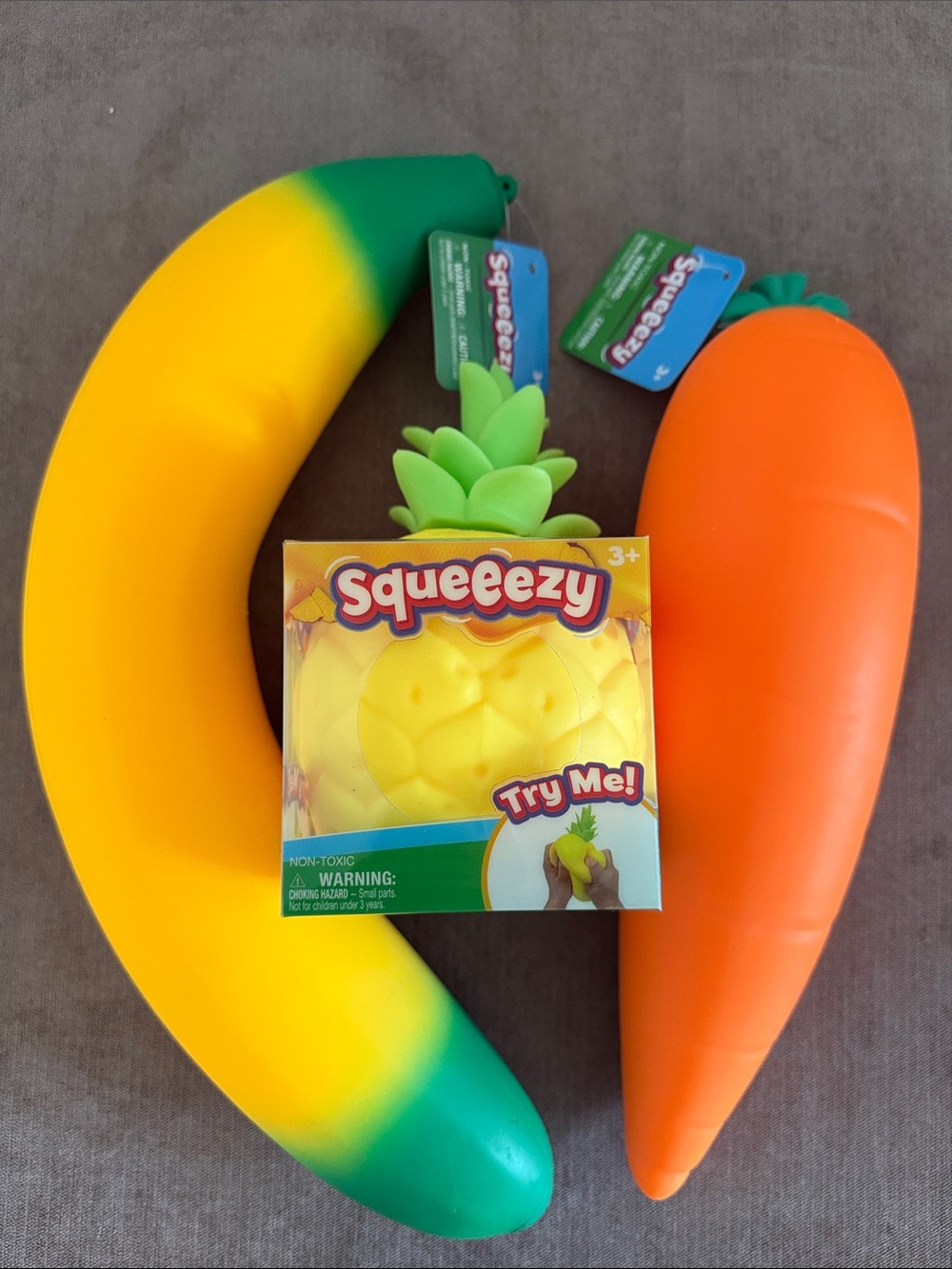 Sunny Days Squeezy Pineapple, Banana & Carrot Fidget Toys | New